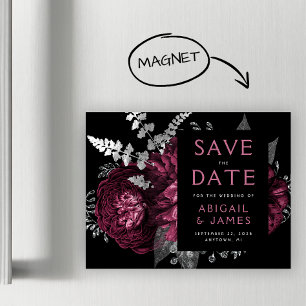 Convite Magnético Casamento Floral Burgundy Silver Salve a Data