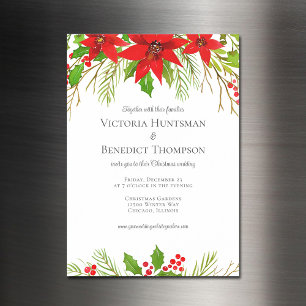 Convite Magnético Casamento Floral Clássico de Poinsettia de Natal V