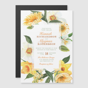 Convite Magnético Casamento Floral Daffodils - Delicado Amarelo Eleg