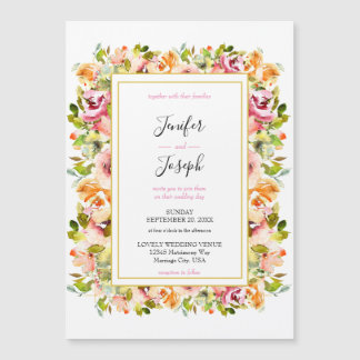 Convite Magnético Casamento Floral de Aquarela de Jardim de Verão