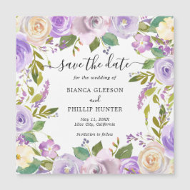 Convite Magnético Casamento Floral de Lilac Watercolor Salvar a Data