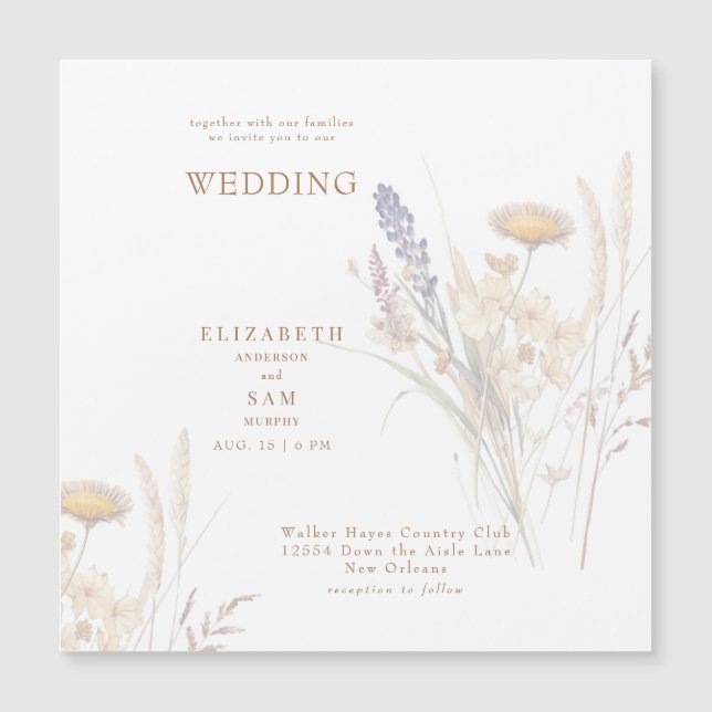Convite Magnético Casamento Floral de Outono Quadrado (Frente)