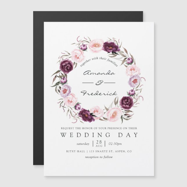 Convite Magnético Casamento Floral de Veludo Profundo (Frente/Verso)