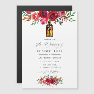 Convite Magnético Casamento Floral em Aquarela Burgundy Rústico