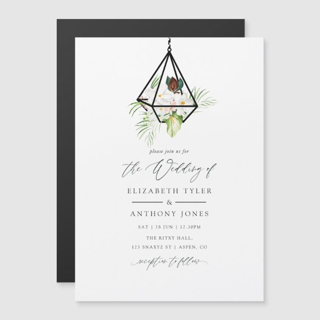 Convite Magnético Casamento Floral Geométrico Boho Terrário (Frente/Verso)