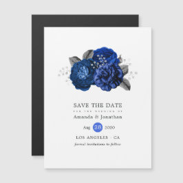Convite Magnético Casamento Floral Real Azul e Prata Salvar a Data