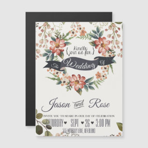Convite Magnético Casamento Floral Simples