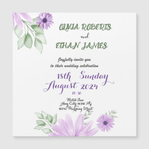 Convite Magnético Casamento Floral Violeta Violeta Elegante Personal