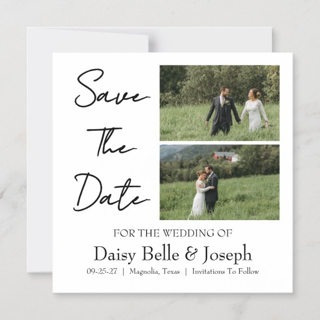 Convite Magnético Casamento Foto Moderno Save The Date Script (Frente)