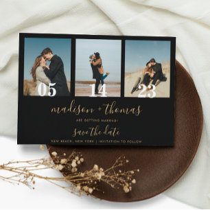 Convite Magnético Casamento Fotográfico do Script Dourado Preto 3 Sa
