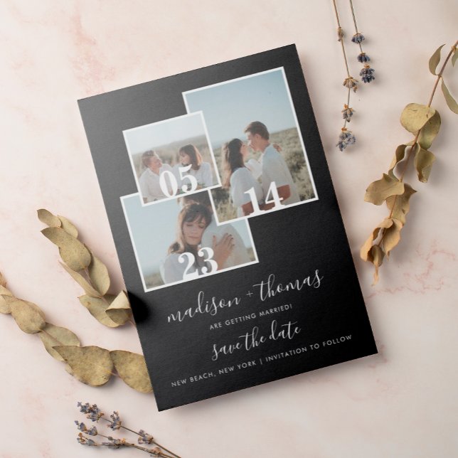 Convite Magnético Casamento Fotográfico Elegante Black Script 3 Salv (Criador carregado)