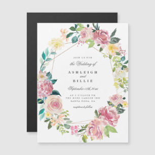 Convite Magnético Casamento Geométrico de Wreath Floral Chic Waterc