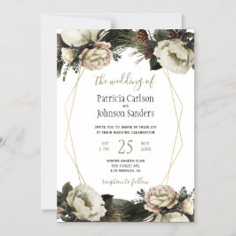 Convite Magnético Casamento geométrico dos peões de inverno branco