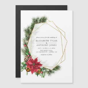 Convite Magnético Casamento Geométrico Floral de Natal em Aquarela