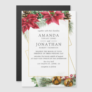 Convite Magnético Casamento Geométrico Floral de Natal em Aquarela