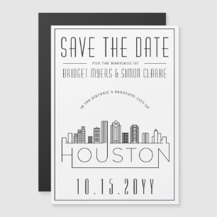 Convite Magnético Casamento Houston  Skyline Estilizado Salvar a Dat