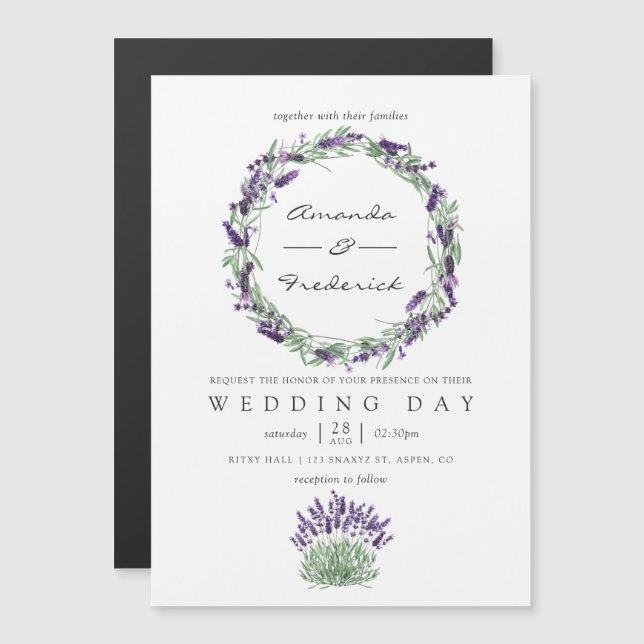Convite Magnético Casamento Lavanda Charme Rústico (Frente/Verso)