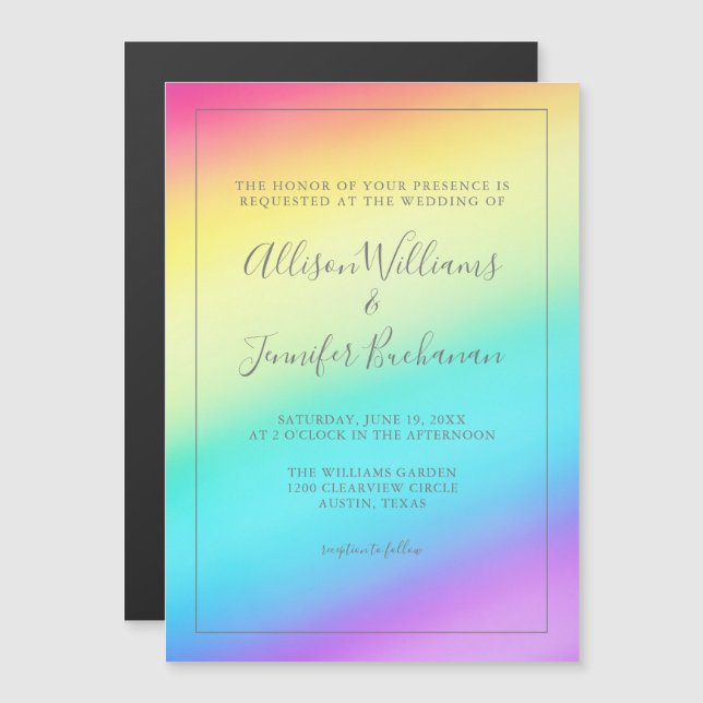 Convite Magnético Casamento LGBTQ Colorido com Gradiente Arco-Íris b (Frente/Verso)