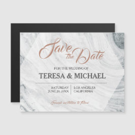 Convite Magnético Casamento Marble Personalizado Salve a data, hexág