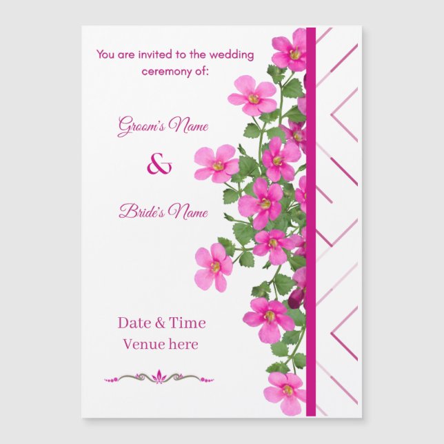 Convite Magnético Casamento Minimalista Flor de Rosa  (Frente)