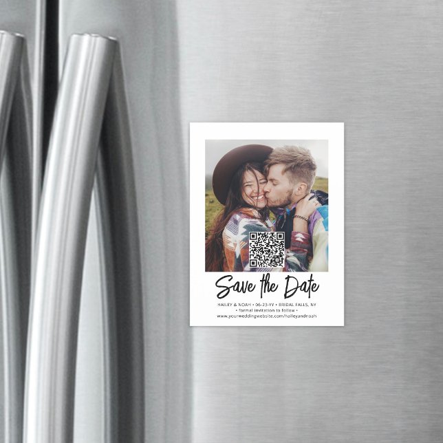 Convite Magnético Casamento Moderno de Sobreposição de Foto do Códig (Criador carregado)