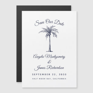 Convite Magnético Casamento Moderno em Azul Naval em Palm Beach - Sa