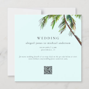 Convite Magnético Casamento moderno na praia com palmeira tropical e