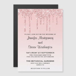 Convite Magnético Casamento Moderno Tendência Rosa Brilho Falso