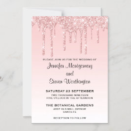 Convite Magnético Casamento Moderno Tendência Rosa Brilho Falso