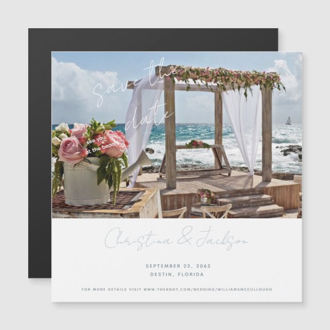 Convite Magnético Casamento na Praia Foto Save the Date (Frente/Verso)