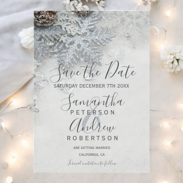 Convite Magnético Casamento no inverno Silver Snowflake Guarde a Dat (Silver Snowflake Winter Wedding Save the Date Magnetic Invitation)