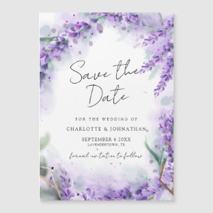 Convite Magnético Casamento por Aquarela Moderna com Folhagem de Lav