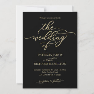 Convite Magnético Casamento Preto Caligrafia Ouro Elegante
