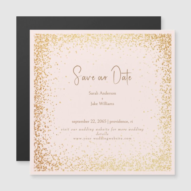 Convite Magnético Casamento Rosa e Dourado Salve Nossa Data (Frente/Verso)