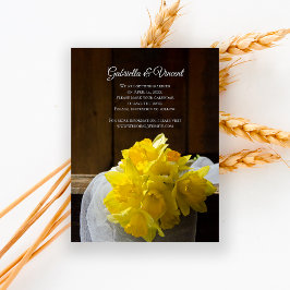 Convite Magnético Casamento Rustic Daffodils Barn Wood Salve a Data