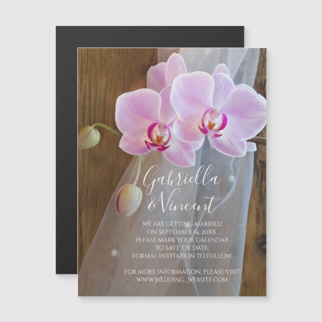 Convite Magnético Casamento Rustic Orchid Elegance Salve a Data (Frente/Verso)