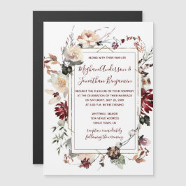 Convite Magnético Casamento Rustic Winter Bloom Floral Burgundy |