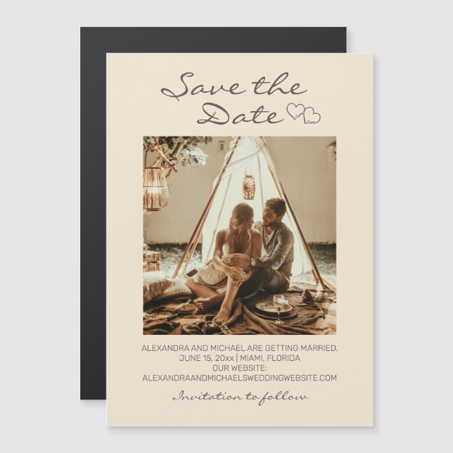 Convite Magnético Casamento Rústico Boho Corações (Frente/Verso)