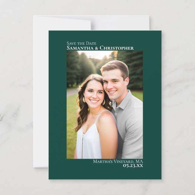 Convite Magnético Casamento Salvar a Data Vertical Foto Verde Esmera (Frente)