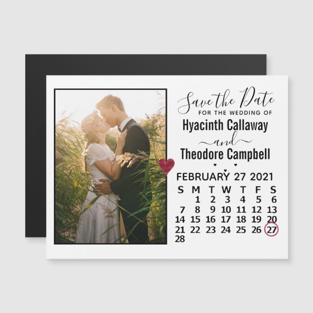 Convite Magnético Casamento Salve a data Foto: calendário de feverei (Frente/Verso)