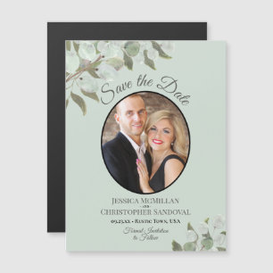 Convite Magnético Casamento Salve a Data Foto e Greenery Mint