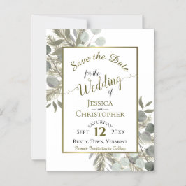 Convite Magnético Casamento Salve a Data Ouro Pine & Greenery