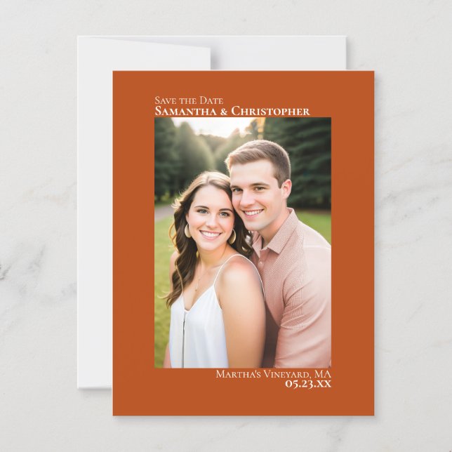 Convite Magnético Casamento Salve a Data Vertical Foto Laranja Ferru (Frente)