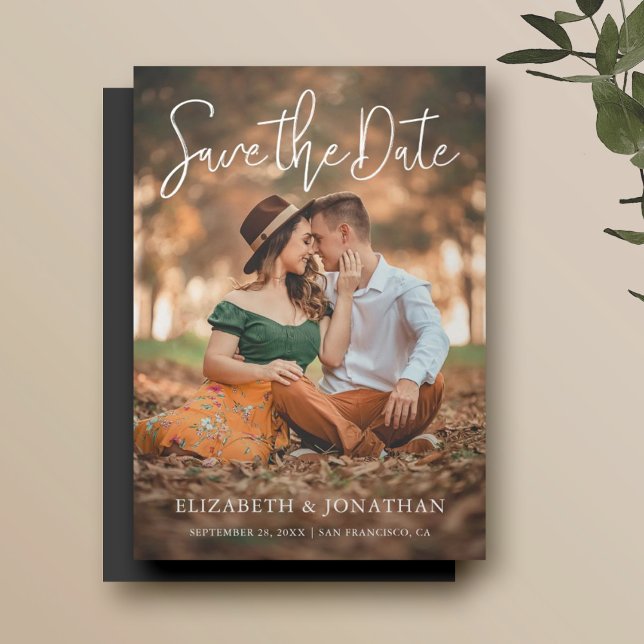 Convite Magnético Casamento simples de fotos de Na moda salvando a d (Criador carregado)