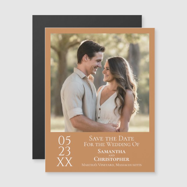 Convite Magnético Casamento Simples Moderno Salvar a Data Foto Doura (Frente/Verso)