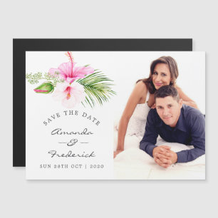 Convite Magnético Casamento Tropical Floral na Praia Save the Date