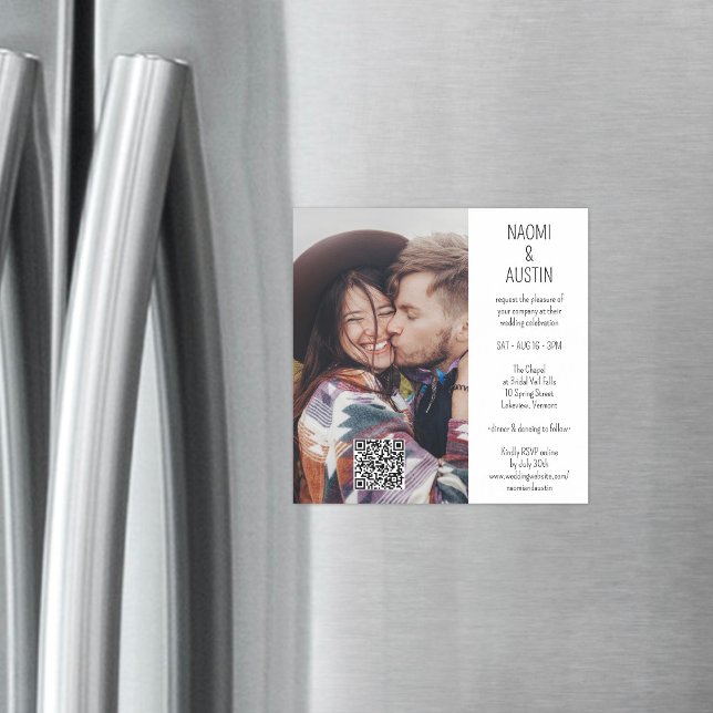 Convite Magnético Casamento Único de Foto Simples com Código QR (Criador carregado)