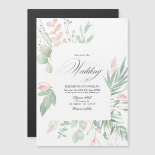 Convite Magnético Casamento Verde com Rosa Pastel