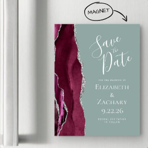 Convite Magnético Casamento Verde da Burgundy Silver Sage Salve a Da