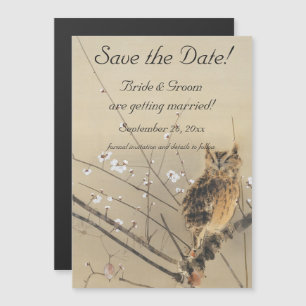 Convite Magnético Casamento Vintage Save the Date, Coruja Japonesa